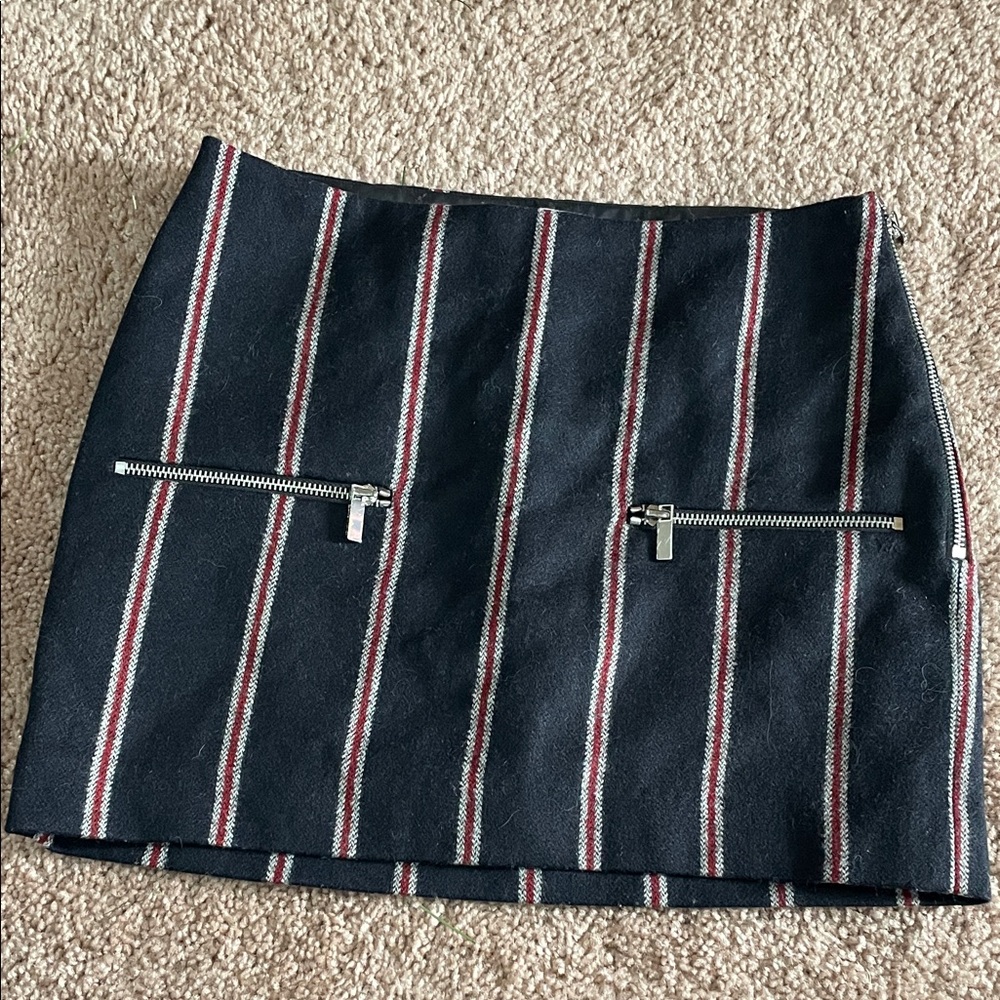 Elizabeth and James Navy Striped Wool Mini Skirt
